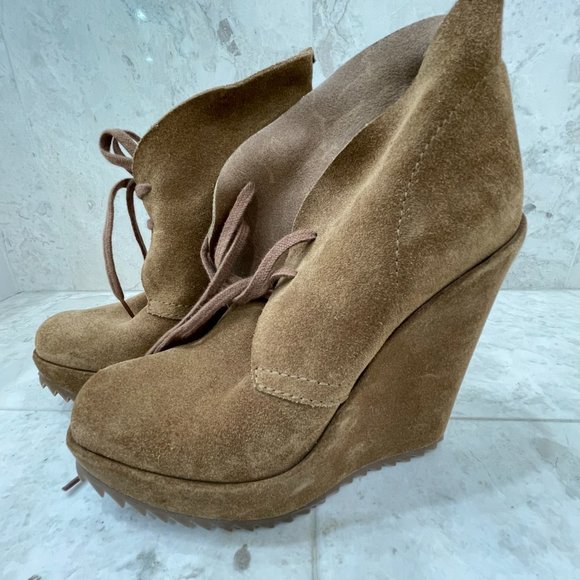 PEDRO GARCIA {36} Carmel suede platform wedge bootie lace up rubber sole - Picture 3 of 8